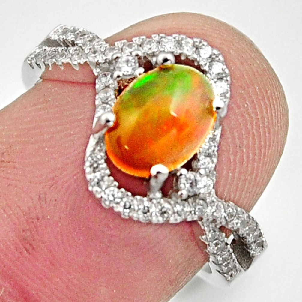 2.78cts natural multi color ethiopian opal topaz 925 silver ring size 6.5 r15529