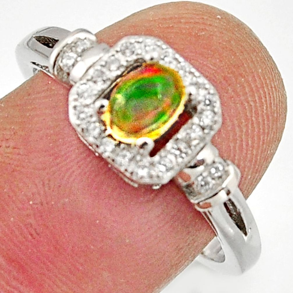 1.30cts natural multicolor ethiopian opal 925 silver ring size 7.5 r15558