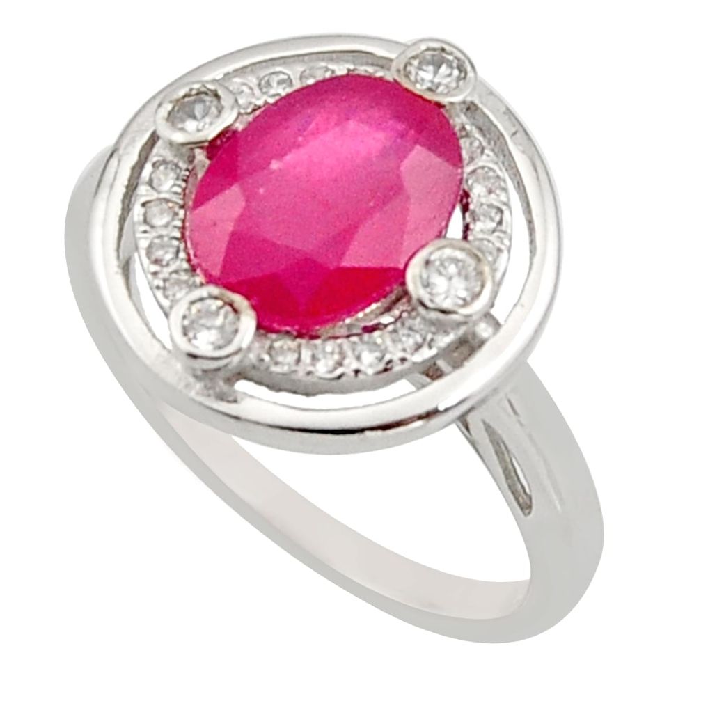 3.83cts natural red ruby cubic zirconia 925 sterling silver ring size 6 r15593