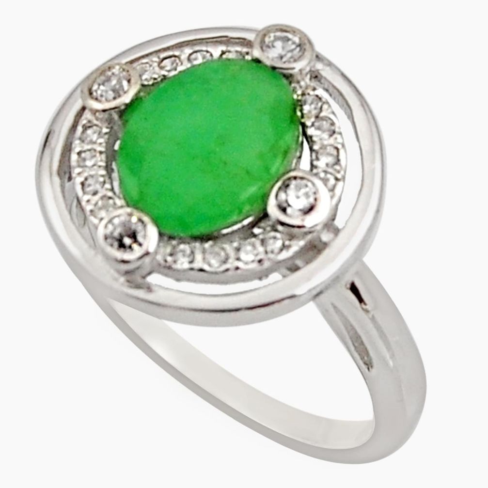 3.45cts natural green emerald cubic zirconia 925 silver ring size 6 r15598