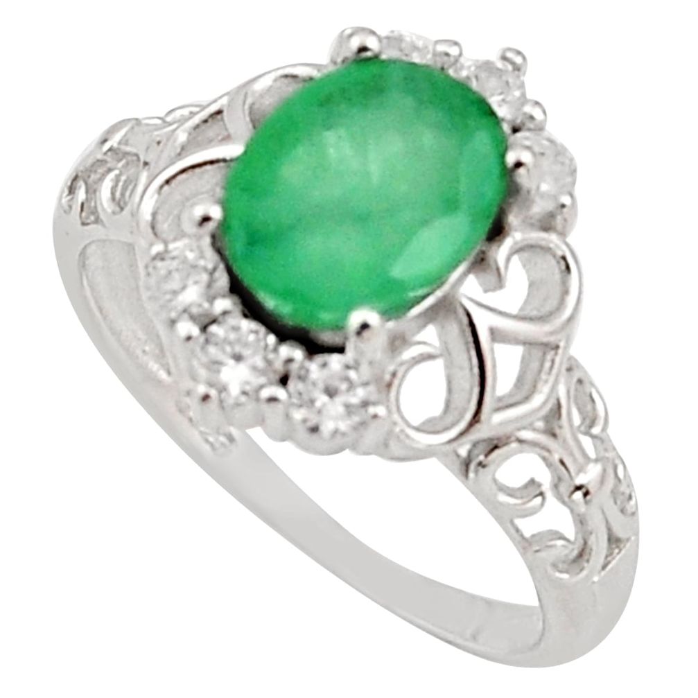 3.59cts natural green emerald cubic zirconia 925 silver ring size 7 r15602