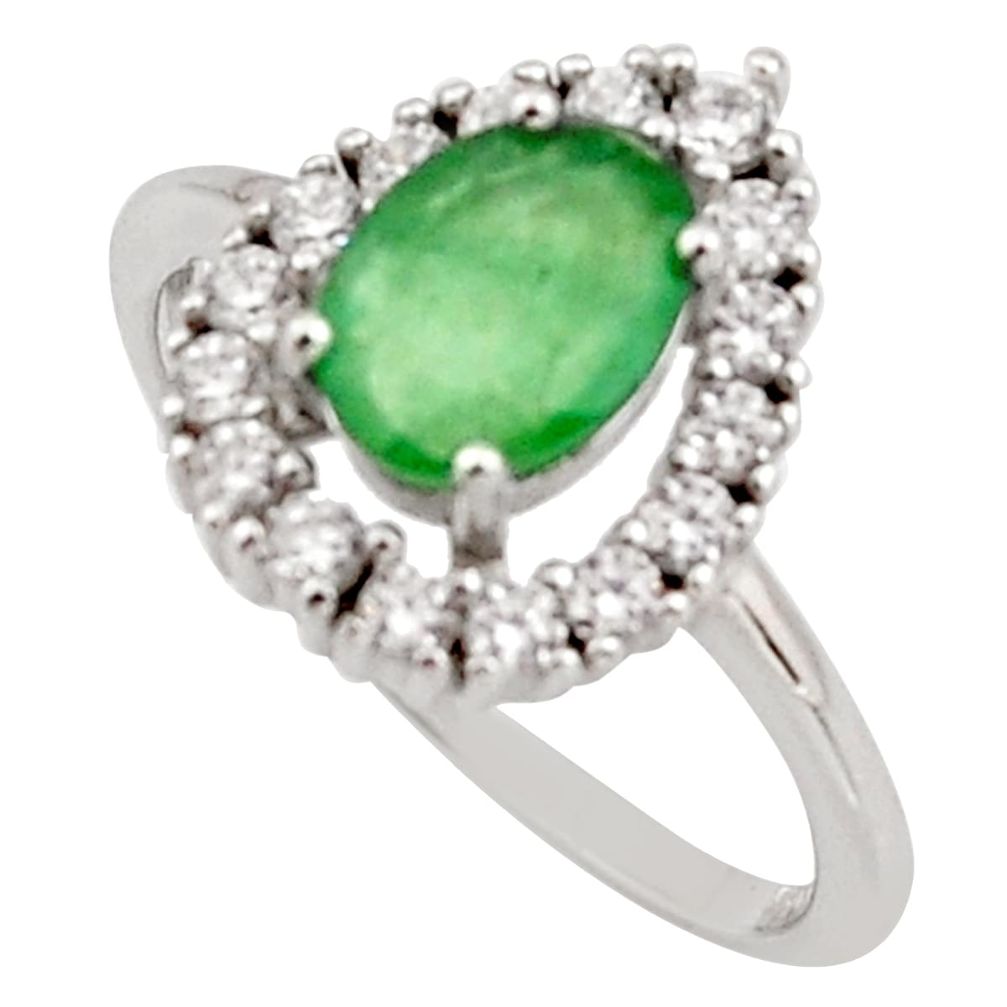 2.96cts natural green emerald cubic zirconia 925 silver ring size 6.5 r15604