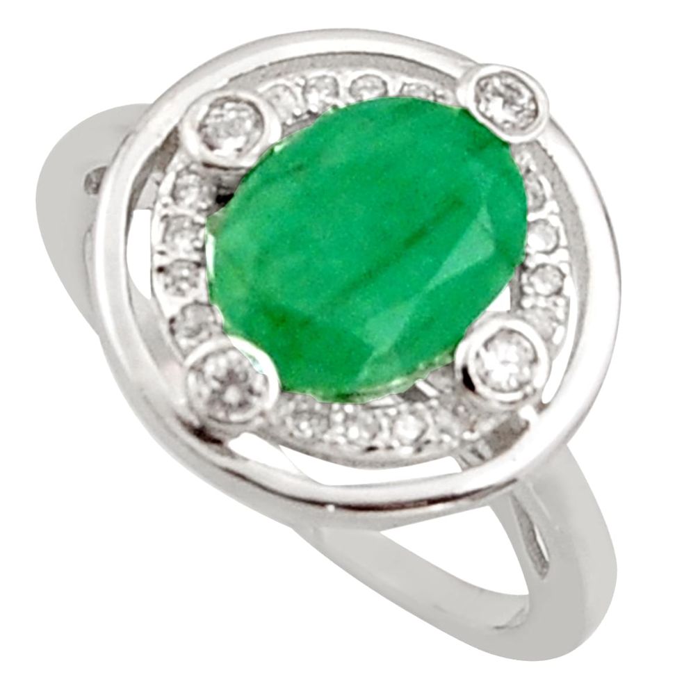 3.83cts natural green emerald cubic zirconia 925 silver ring size 6 r15610
