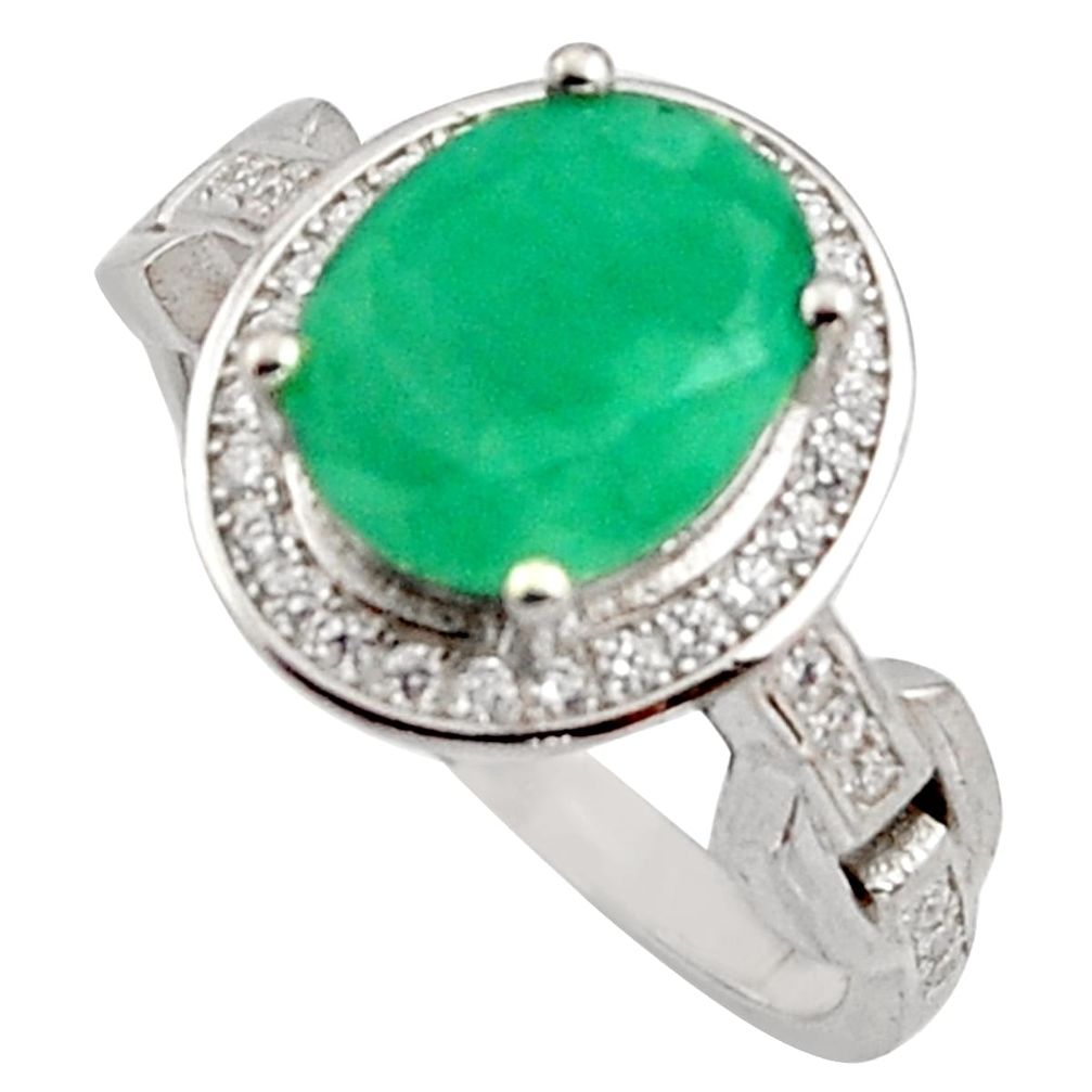 4.92cts natural green emerald cubic zirconia 925 silver ring size 7.5 r15611