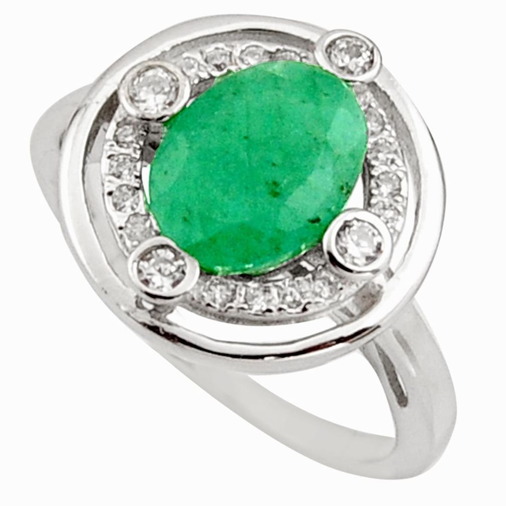 3.59cts natural green emerald cubic zirconia 925 silver ring size 6 r15614