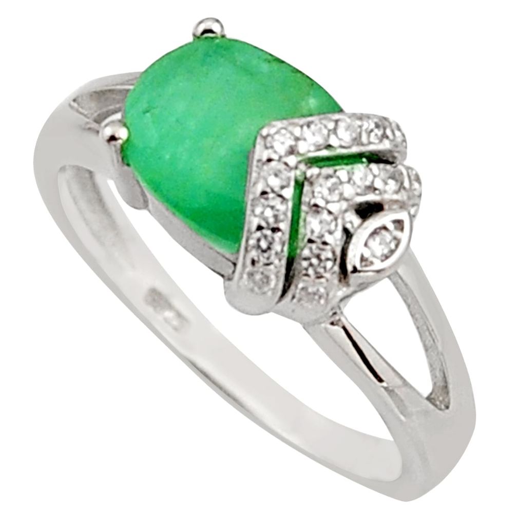 3.41cts natural green emerald cubic zirconia 925 silver ring size 6.5 r15615