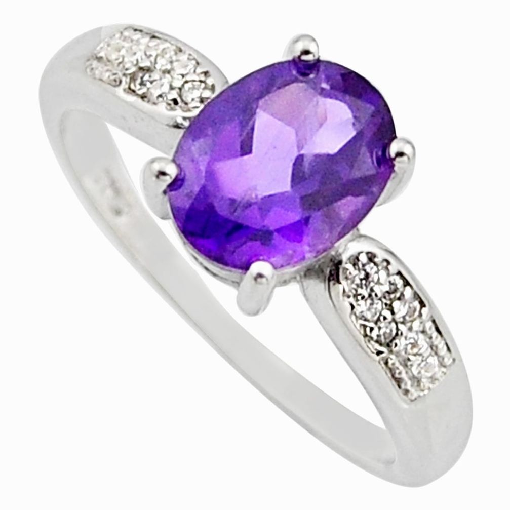 3.47cts natural purple amethyst cubic zirconia 925 silver ring size 8 r15620
