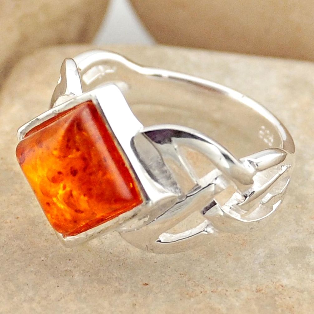 2.72cts natural orange baltic amber 925 silver solitaire ring size 5.5 r15621