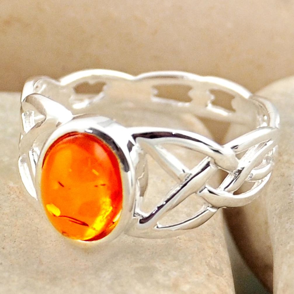 1.98cts natural orange baltic amber 925 silver solitaire ring size 6.5 r15622