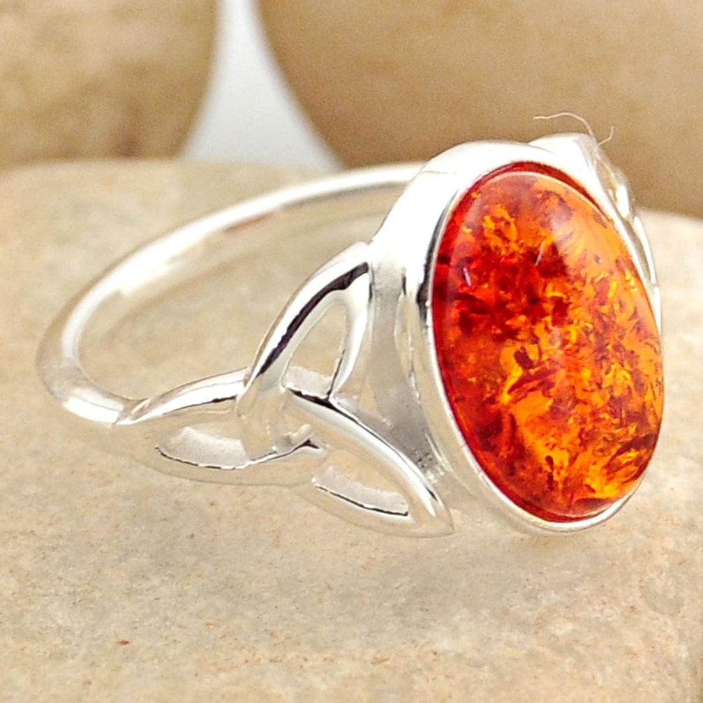3.50cts natural orange baltic amber 925 silver solitaire ring size 6.5 r15623