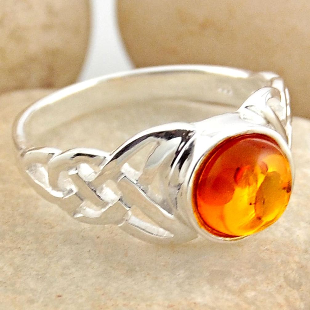 925 silver 2.41cts natural orange baltic amber solitaire ring size 8.5 r15624