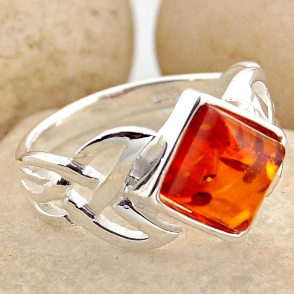 2.81cts natural orange baltic amber 925 silver solitaire ring size 8.5 r15626