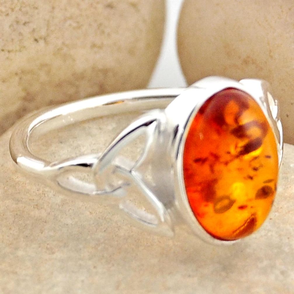 2.95cts natural orange baltic amber 925 silver solitaire ring size 7.5 r15627