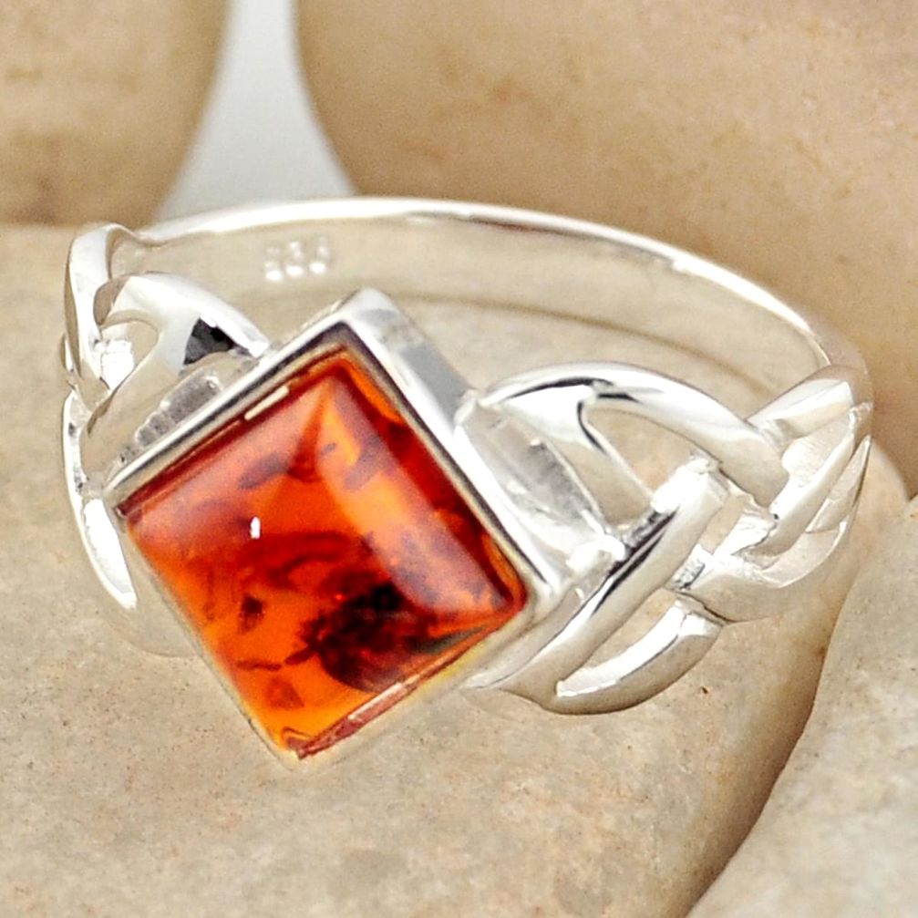 2.97cts natural orange baltic amber 925 silver solitaire ring size 9 r15633