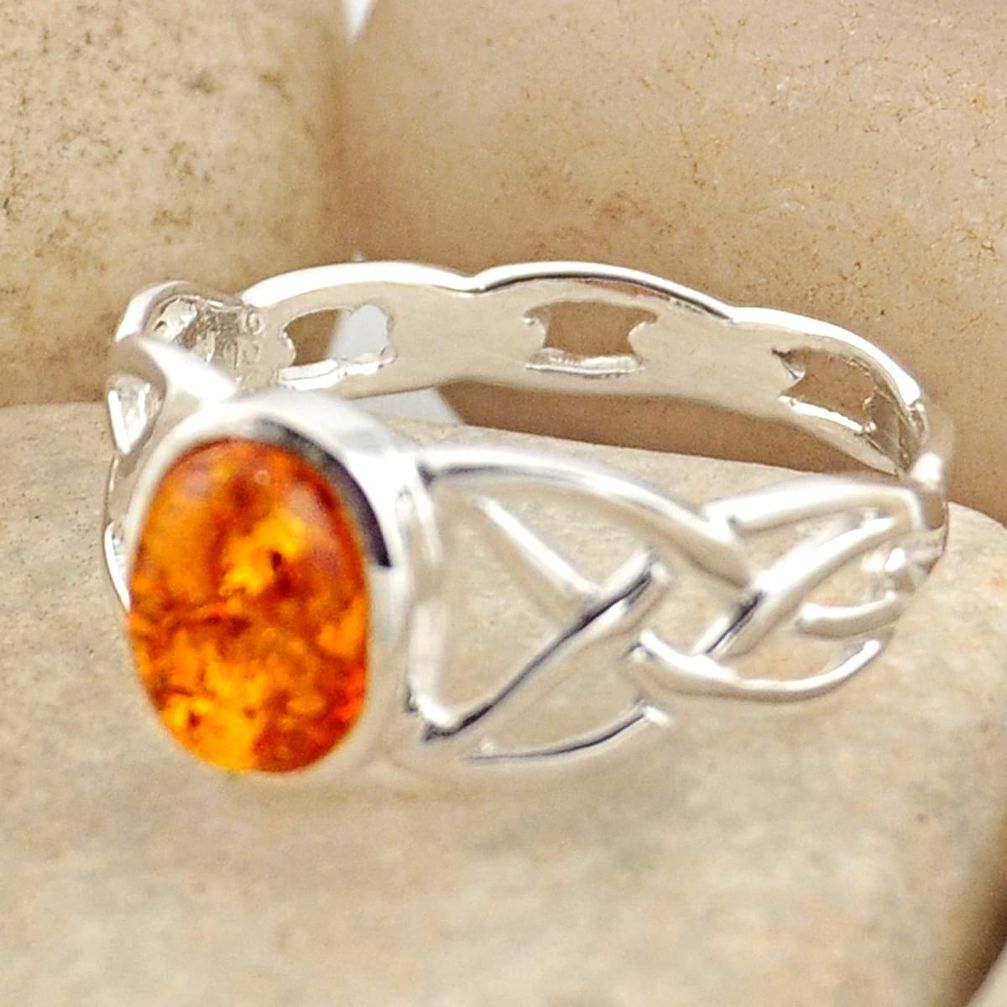 1.73cts natural orange baltic amber 925 silver solitaire ring size 8.5 r15636