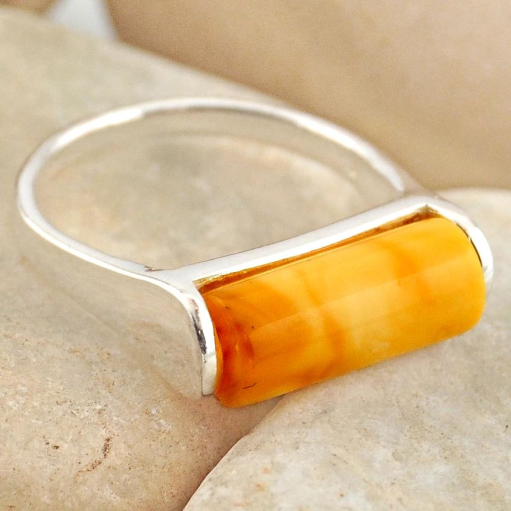 6.19cts natural yellow amber bone 925 silver solitaire ring size 7 r15639