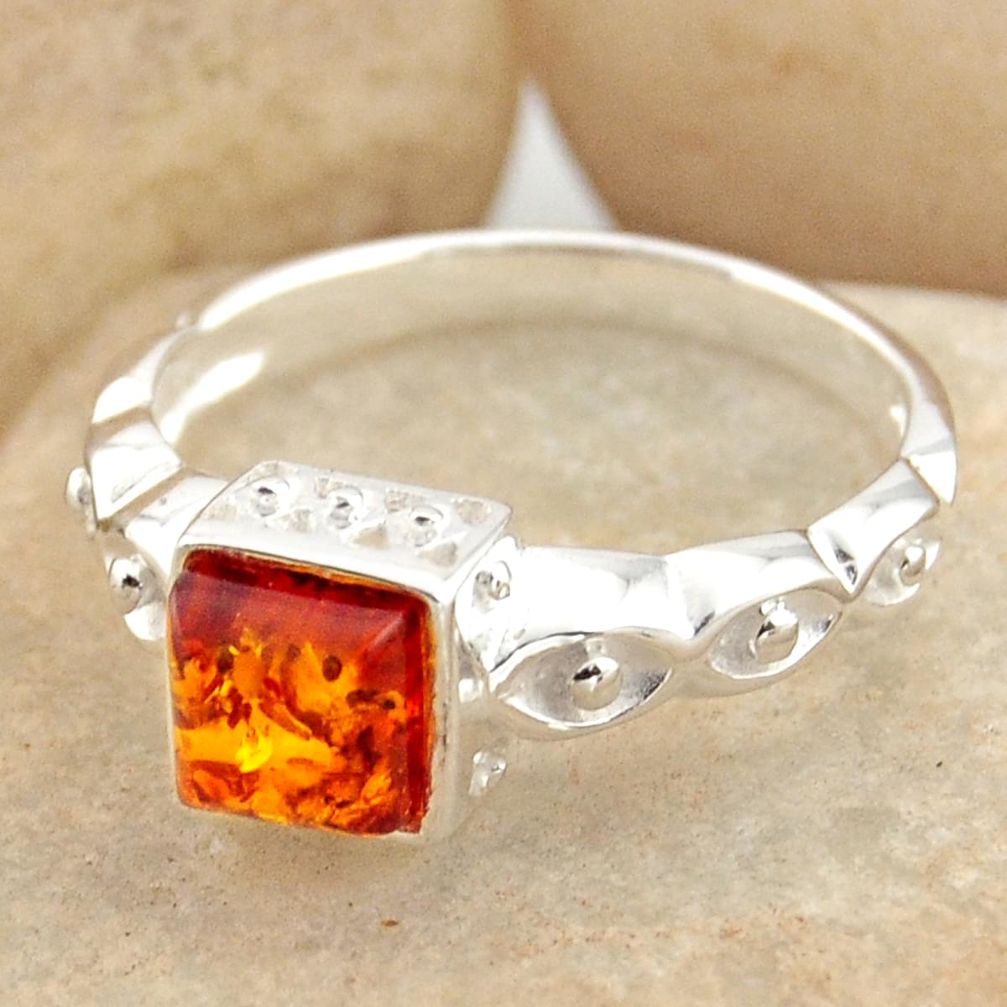 1.04cts natural orange baltic amber 925 silver solitaire ring size 8.5 r15641