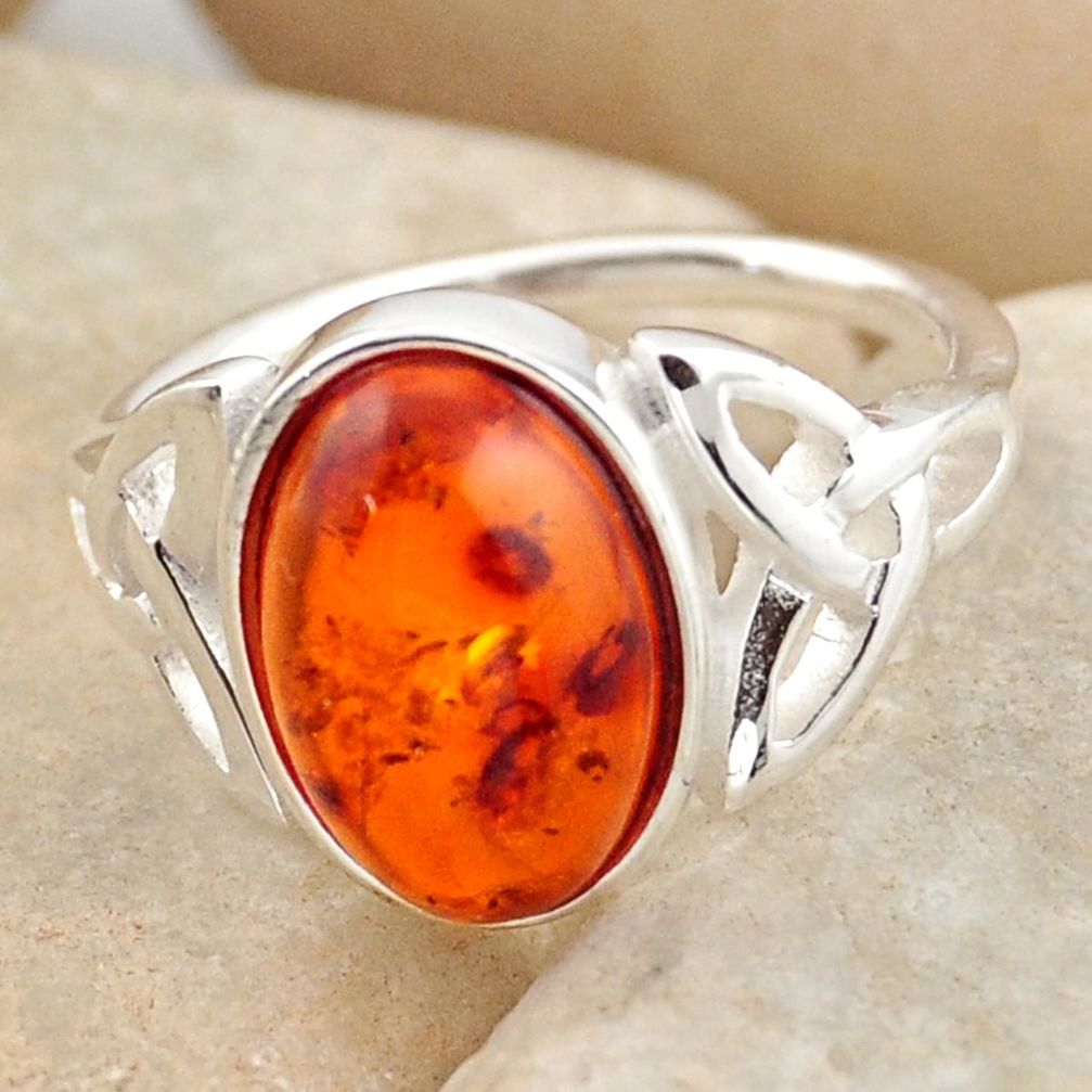 3.13cts natural orange baltic amber 925 silver solitaire ring size 5.5 r15643