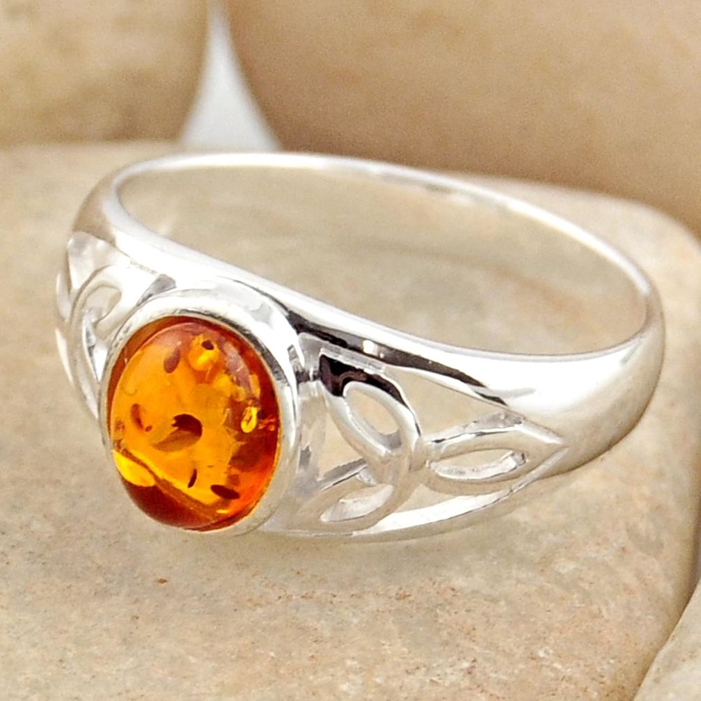 925 silver 1.78cts natural orange baltic amber solitaire ring size 8.5 r15644