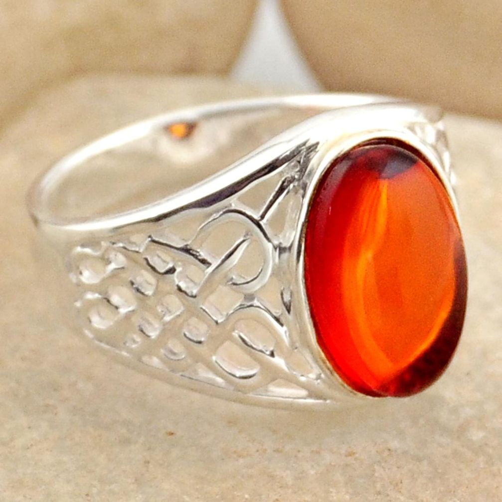 3.21cts natural orange baltic amber 925 silver solitaire ring size 6.5 r15646