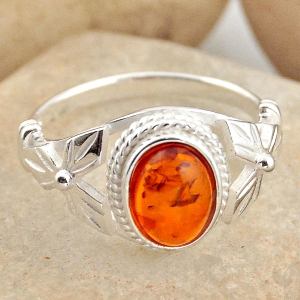 925 silver 1.79cts natural orange baltic amber solitaire ring size 6.5 r15650