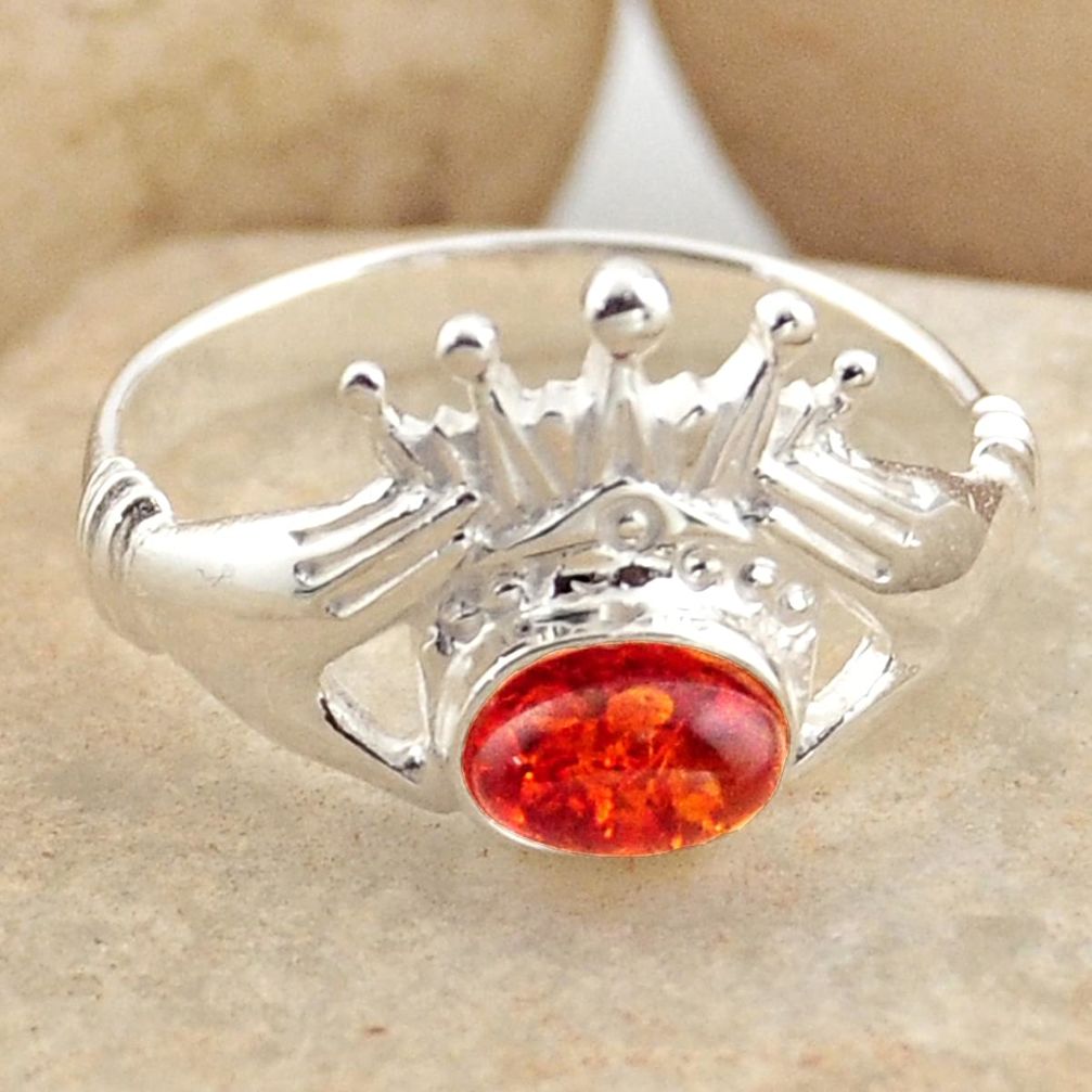 0.81cts natural orange baltic amber 925 silver solitaire ring size 5.5 r15651