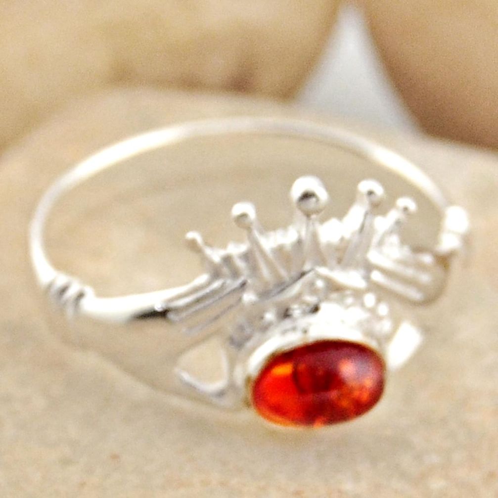 0.81cts natural orange baltic amber 925 silver solitaire ring size 7.5 r15654