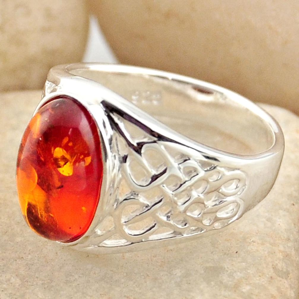 925 silver 3.21cts natural orange baltic amber solitaire ring size 6.5 r15659
