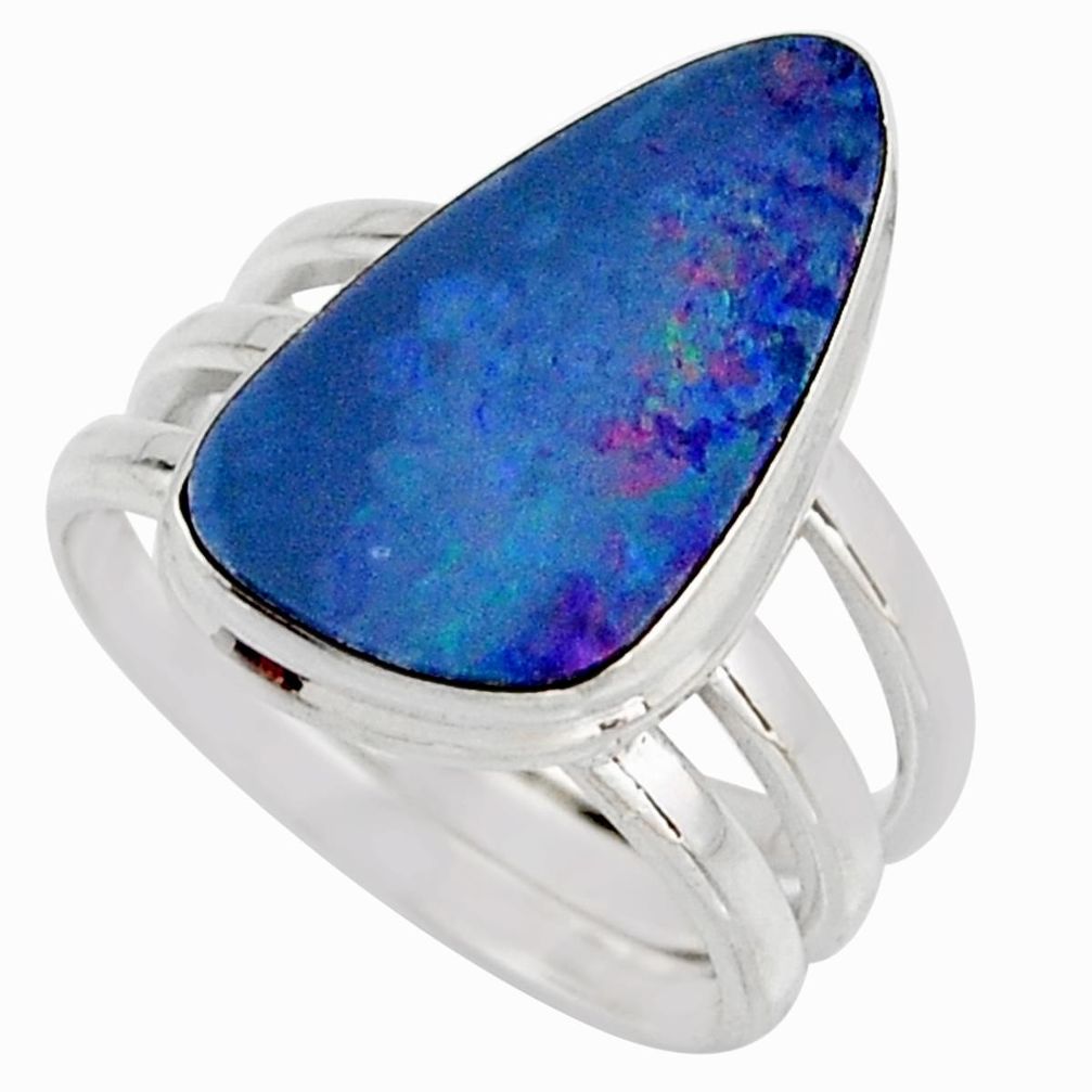 8.03cts natural blue doublet opal australian silver solitaire ring size 8 r15661