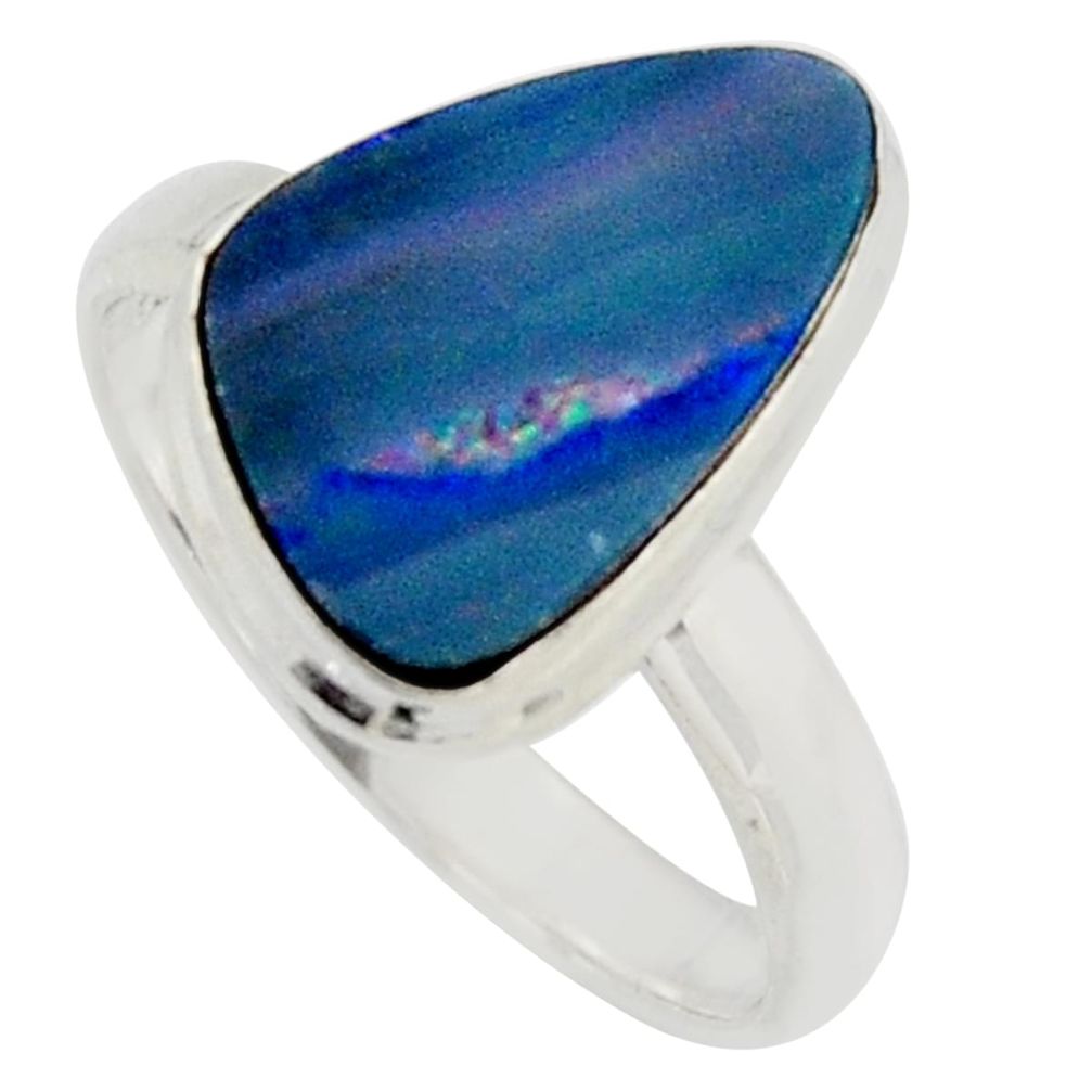 Natural blue doublet opal australian 925 silver solitaire ring size 8.5 r15663