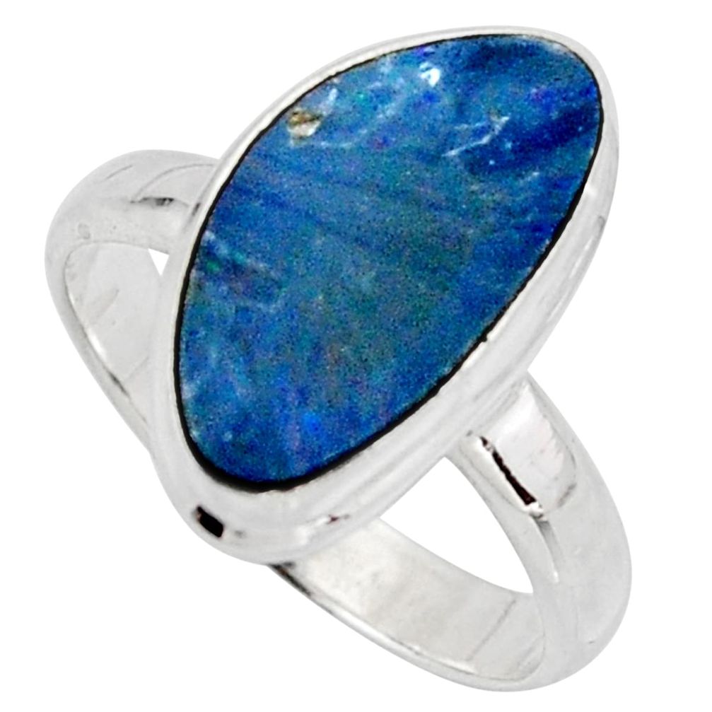 4.47cts natural doublet opal australian silver solitaire ring size 7.5 r15664