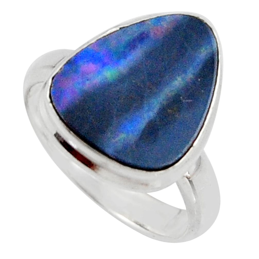 925 silver natural blue doublet opal australian solitaire ring size 6 r15665
