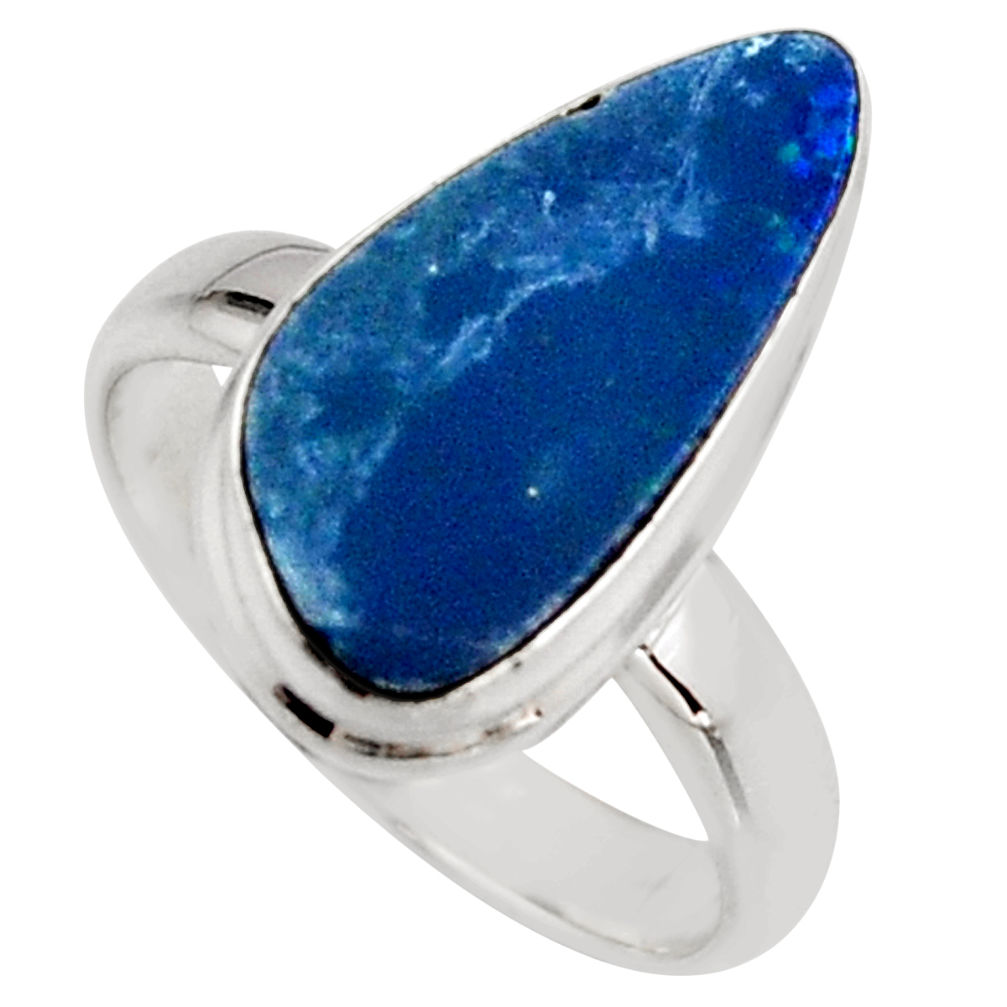 Natural blue doublet opal australian 925 silver solitaire ring size 6.5 r15666