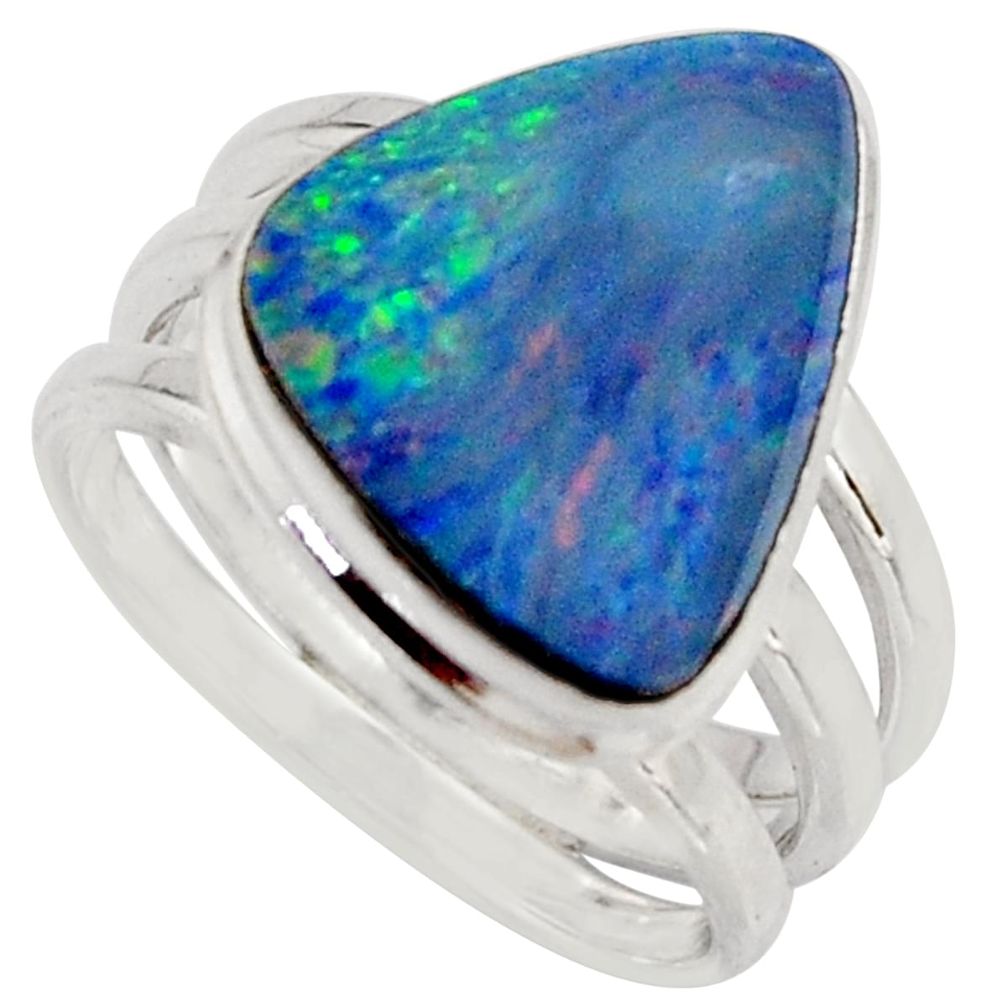 6.02cts natural blue doublet opal australian silver solitaire ring size 8 r15667