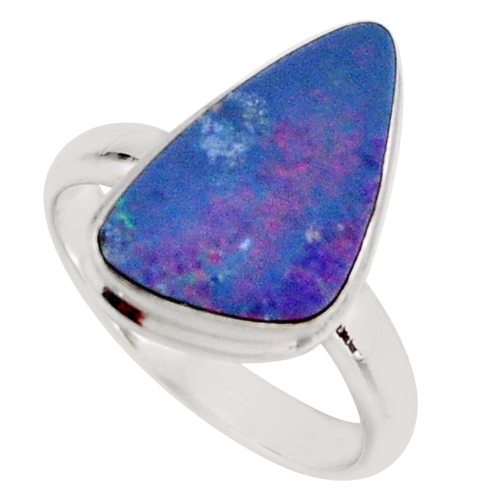 4.51cts natural blue doublet opal australian silver solitaire ring size 8 r15669