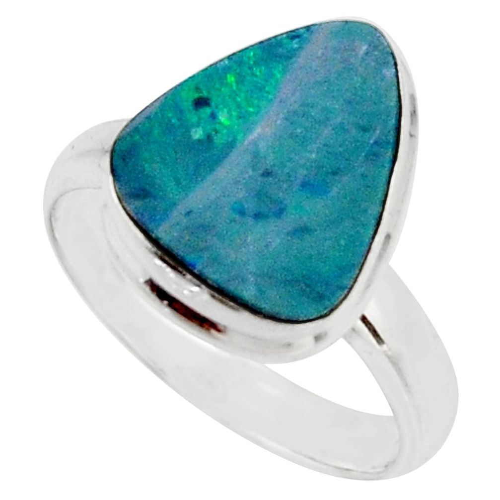 3.93cts natural blue doublet opal australian silver solitaire ring size 7 r15671