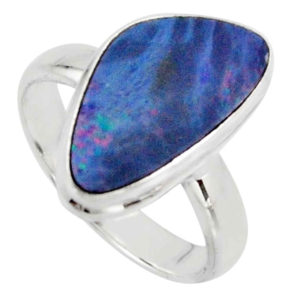 Natural blue doublet opal australian 925 silver solitaire ring size 6.5 r15674