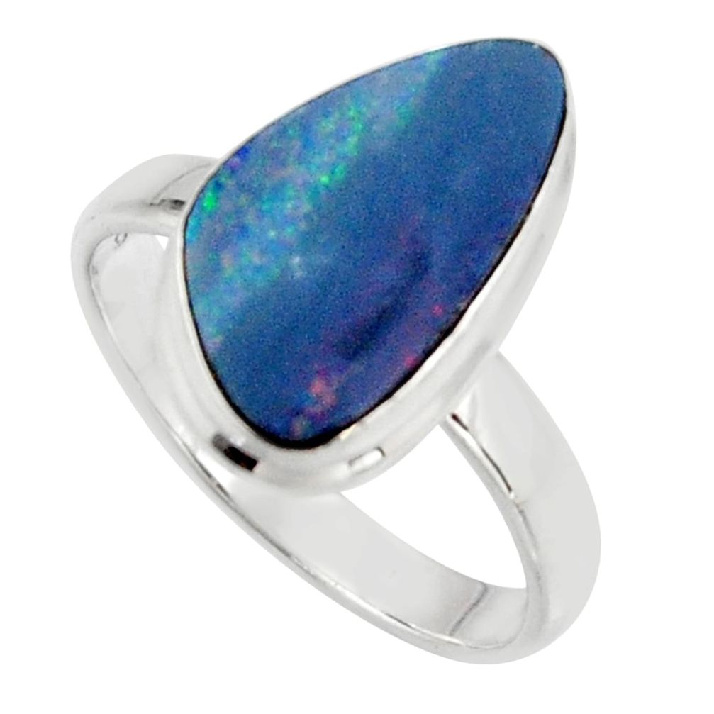 925 silver natural blue doublet opal australian solitaire ring size 9 r15676