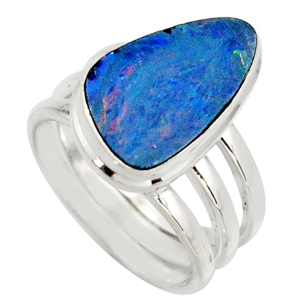 6.54cts natural blue doublet opal australian silver solitaire ring size 7 r15678