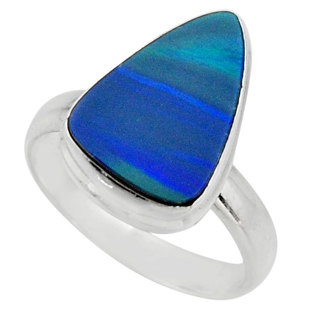 4.30cts natural doublet opal australian silver solitaire ring size 7.5 r15681