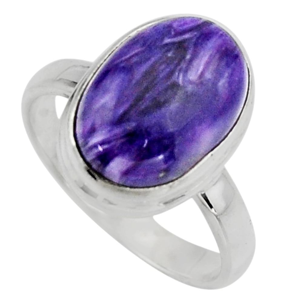 925 silver 6.04cts natural charoite (siberian) oval solitaire ring size 8 r15700