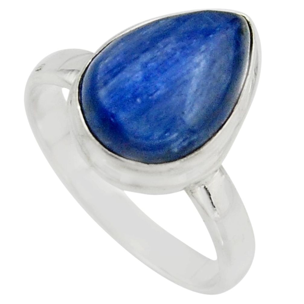 6.30cts natural blue kyanite 925 sterling silver solitaire ring size 9.5 r15717