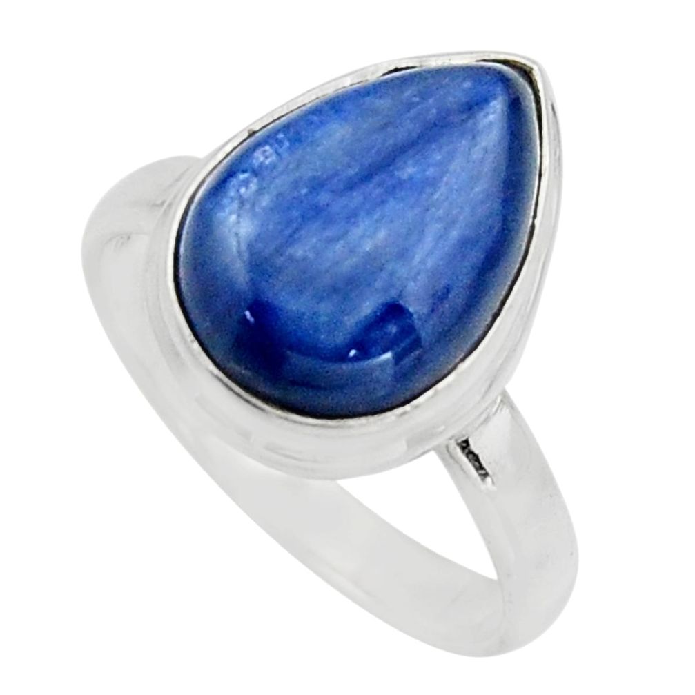 6.04cts natural blue kyanite 925 sterling silver solitaire ring size 7.5 r15718