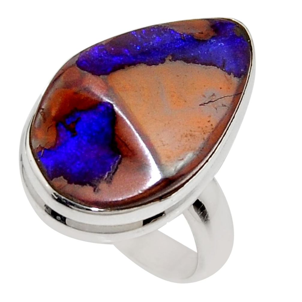 13.71cts natural brown boulder opal 925 silver solitaire ring size 7 r16042