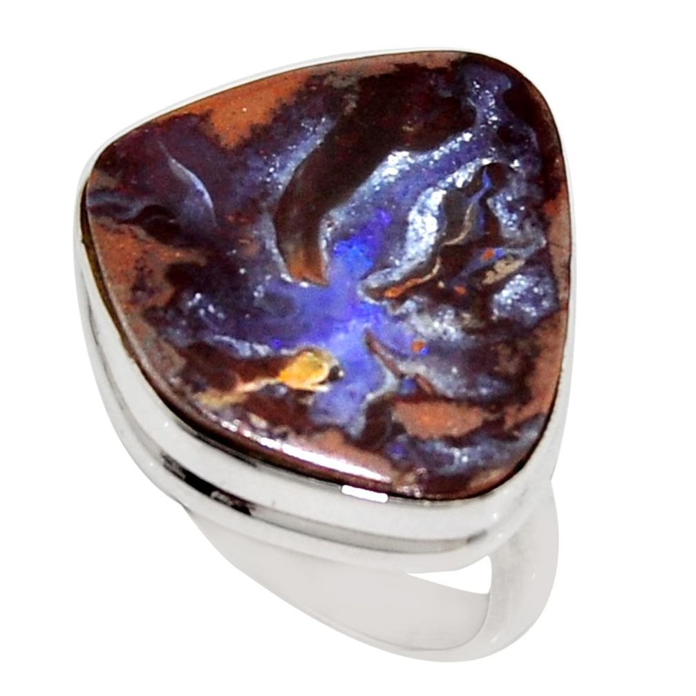 17.18cts natural brown boulder opal 925 silver solitaire ring size 8.5 r16048