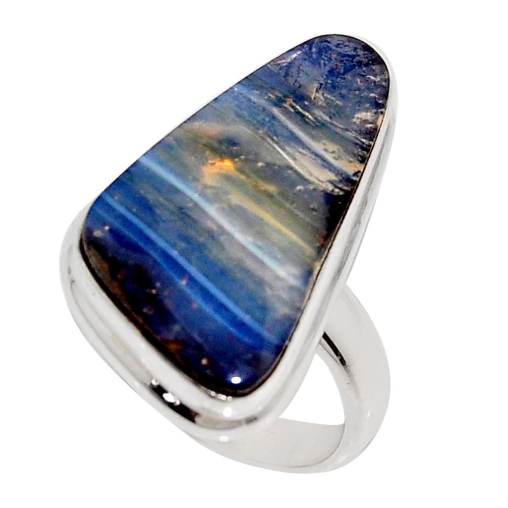 14.72cts natural blue boulder opal 925 silver solitaire ring size 7 r16050