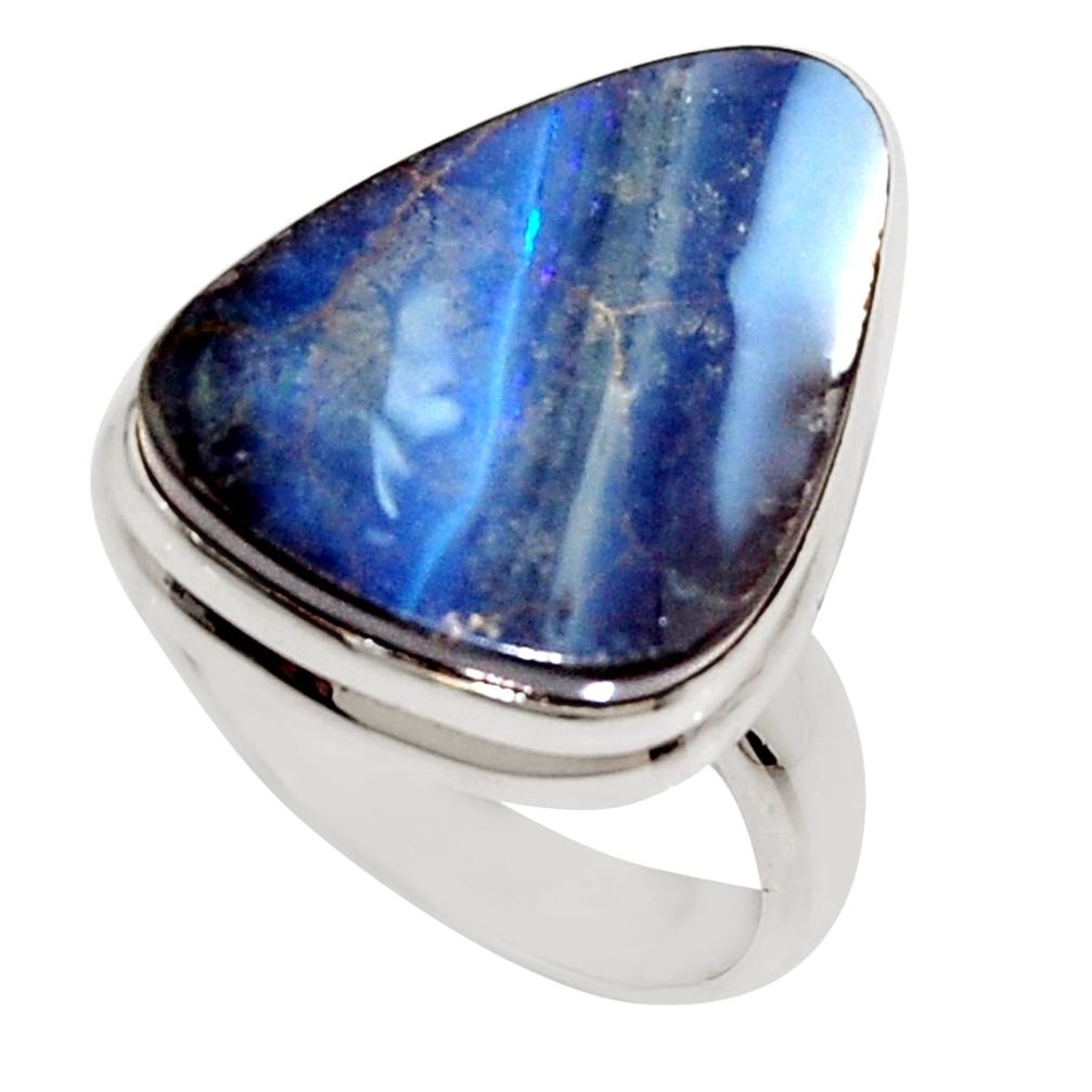 14.72cts natural blue boulder opal 925 silver solitaire ring size 7 r16051