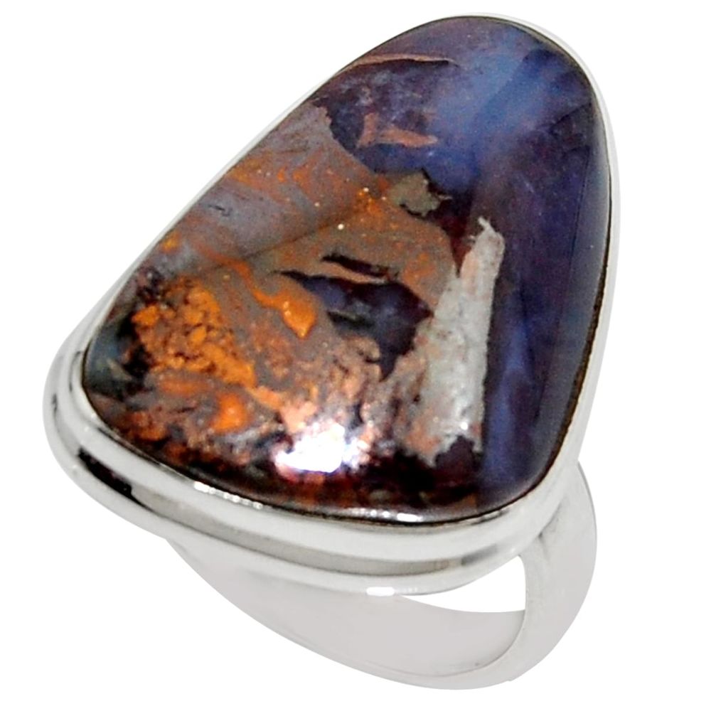 17.69cts natural brown boulder opal 925 silver solitaire ring size 8 r16052