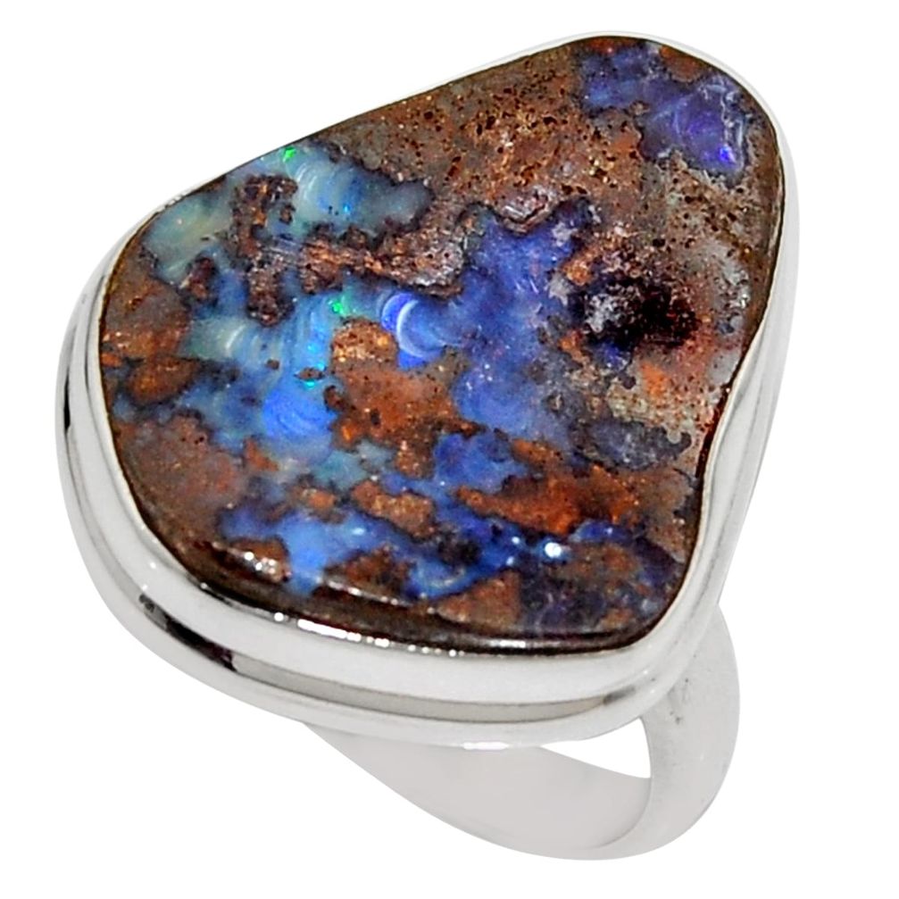 16.70cts natural brown boulder opal 925 silver solitaire ring size 9 r16054