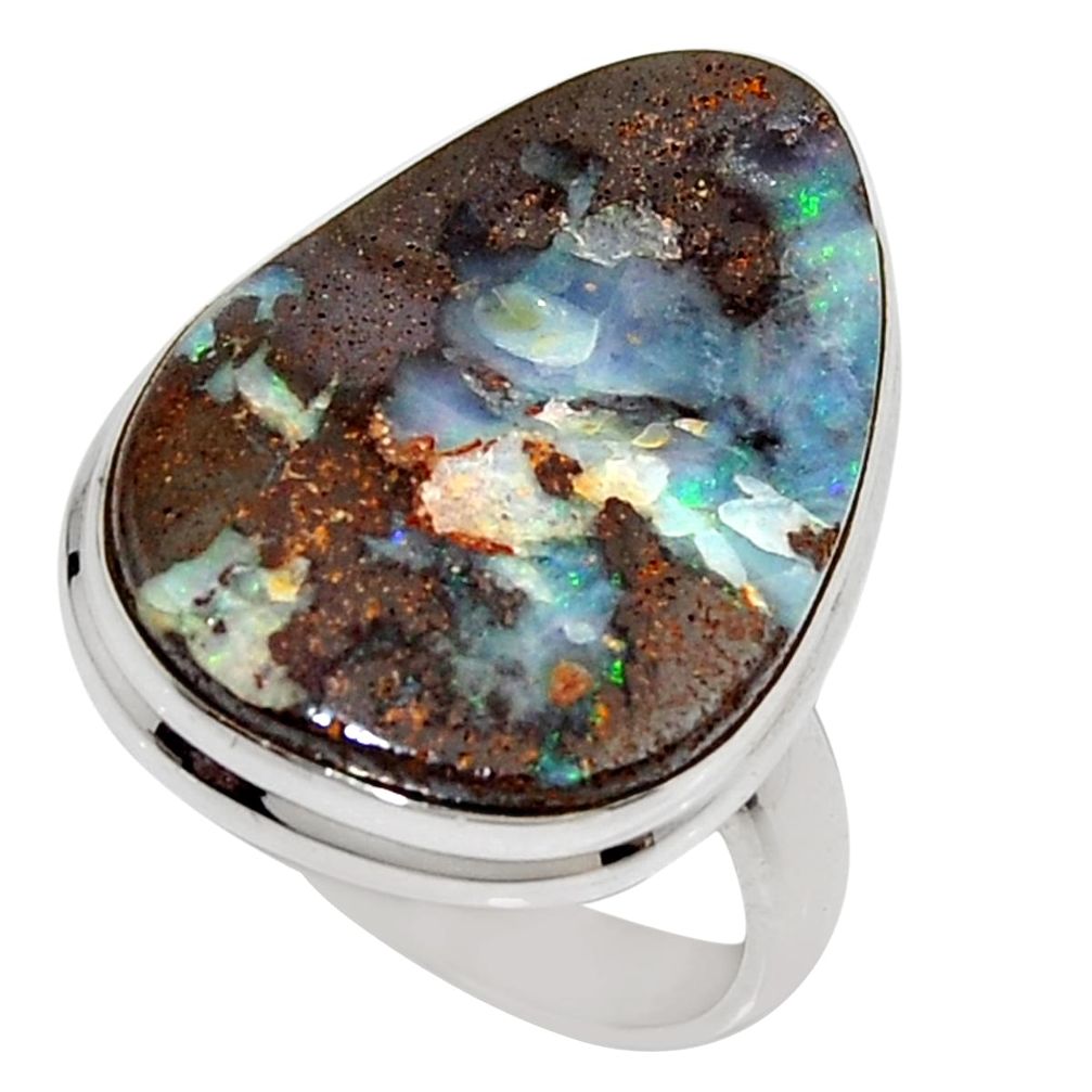17.18cts natural brown boulder opal 925 silver solitaire ring size 8.5 r16055